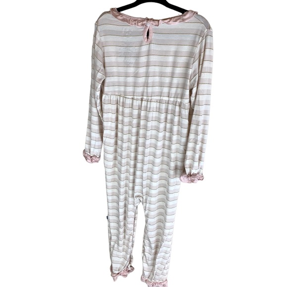 Kickee Pants Girls One Piece Bamboo Sleeper Pajamas Pink Striped Ruffle - Picture 8 of 10